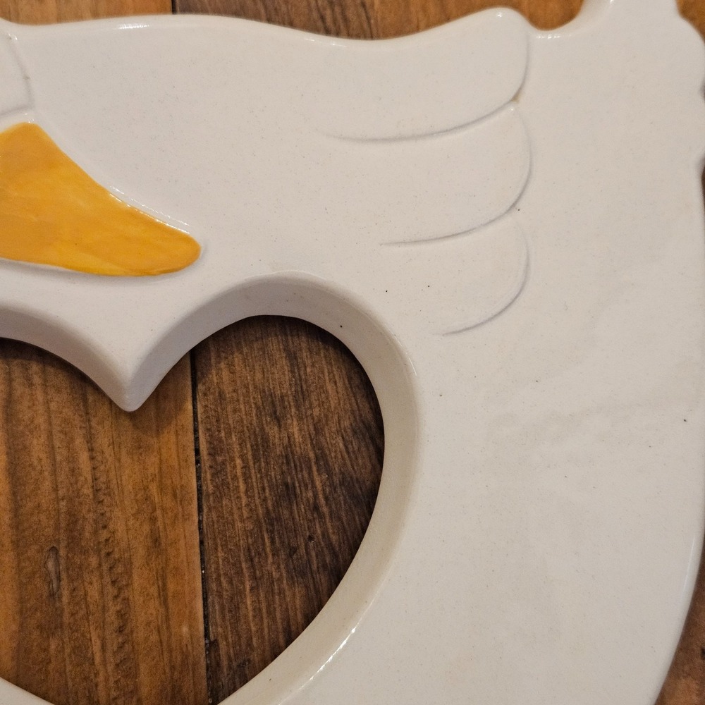 Vintage Ceramic Goose Wall Hanging Blue Ribbon Heart Cutout Cottagecore Decor - Picture 2 of 6